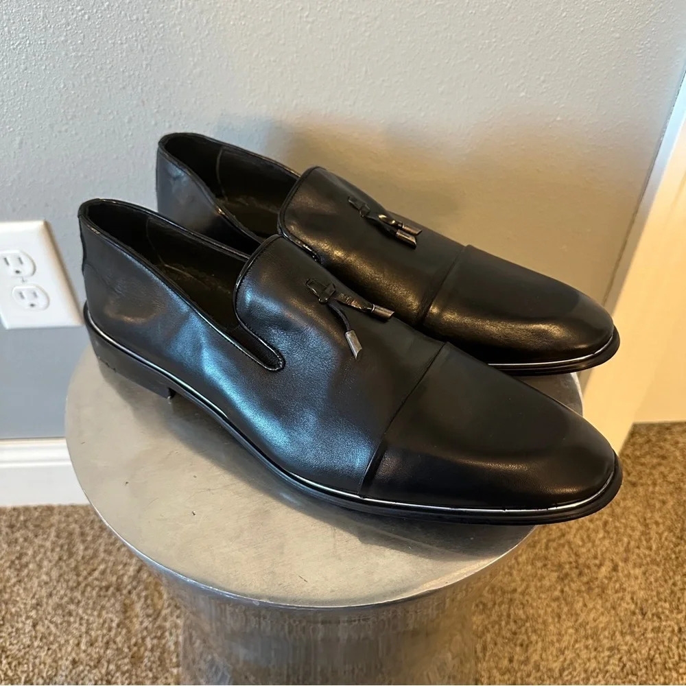 Men’s Timur Black Leather Oxford Tassel Dress Shoes. Size 46 EU. Size 12…